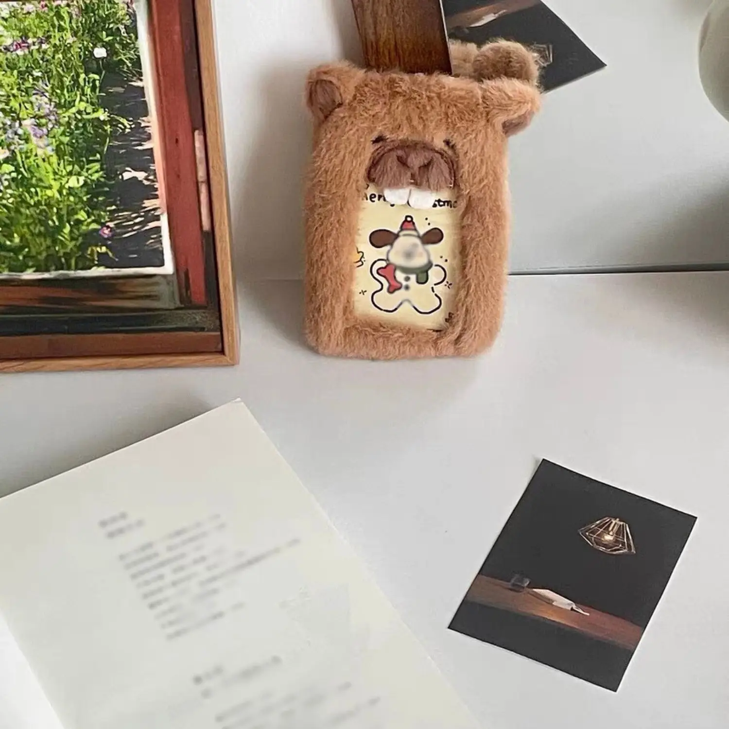 1PC Cartoon Capybara Plush Card Holder Business Card Display Pendant Polaroid Photo Holder