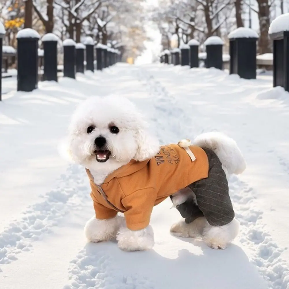 컬러 블록킹 두꺼운 네발개옷 부드럽고 따뜻한 강아지 겨울 코트 모자 포함 편안한 강아지 면 자켓 겨울