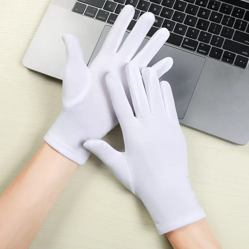 1 Pair of Complete White Finger Gloves for Men Women Formal Evening Uniform Waiters/Drivers/Jewelry/Workers Gloves Costume for Both Genders