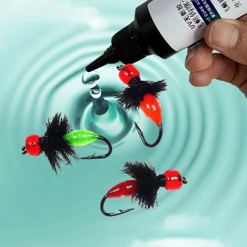 Fly hook glue uv glue uv curing water resistant strong adhesion fast drying strong fly hook UV glue DIY fishing bait production