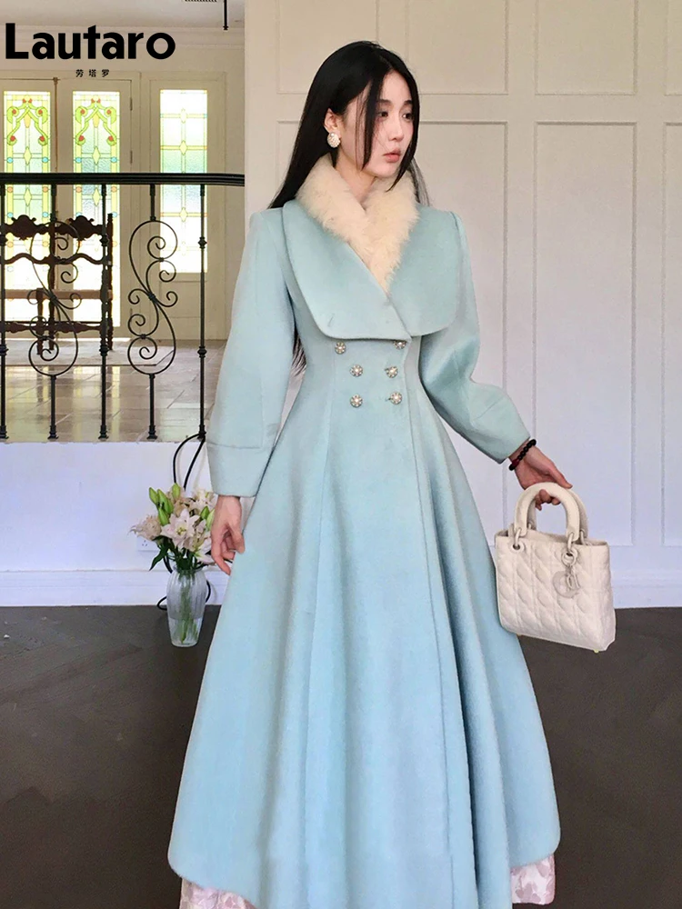 Lautaro Autumn Winter Long Warm Wool & Blends Coat for Women Double Breasted Elegant Luxury Designer Fit and Flare Clothes 2026 1
