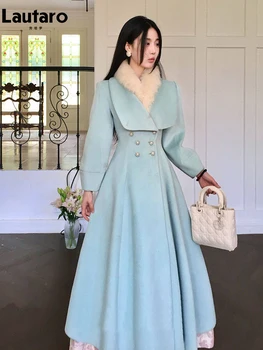 Lautaro Autumn Winter Long Warm Wool & Blends Coat for Women Double Breasted Elegant Luxury Designer Fit and Flare Clothes 2026 1
