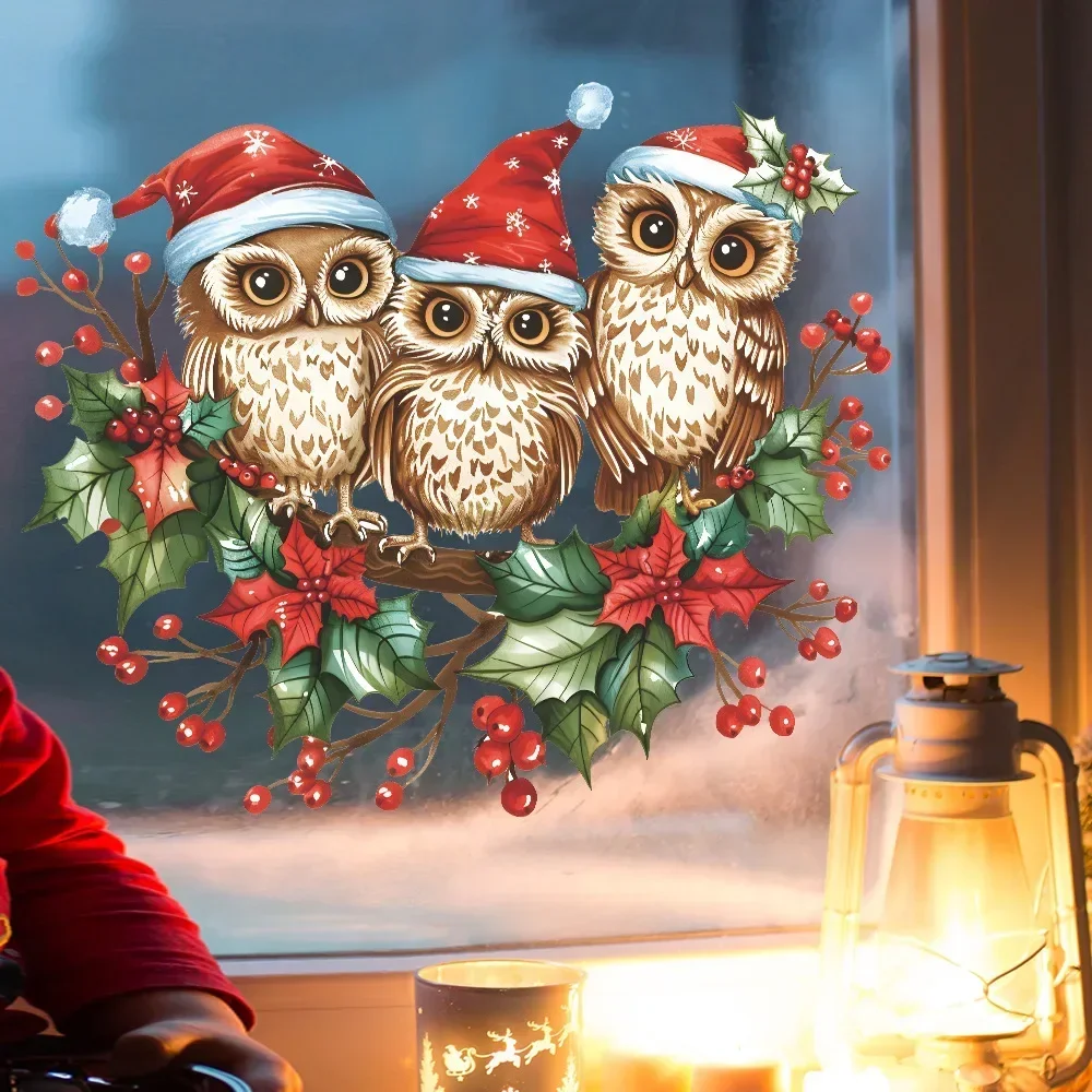 Owl Flower Branch Wall Stickers Living Room Glass Window Home Decorration Mural Bedroom Decor Self Adhesive Animal Decals