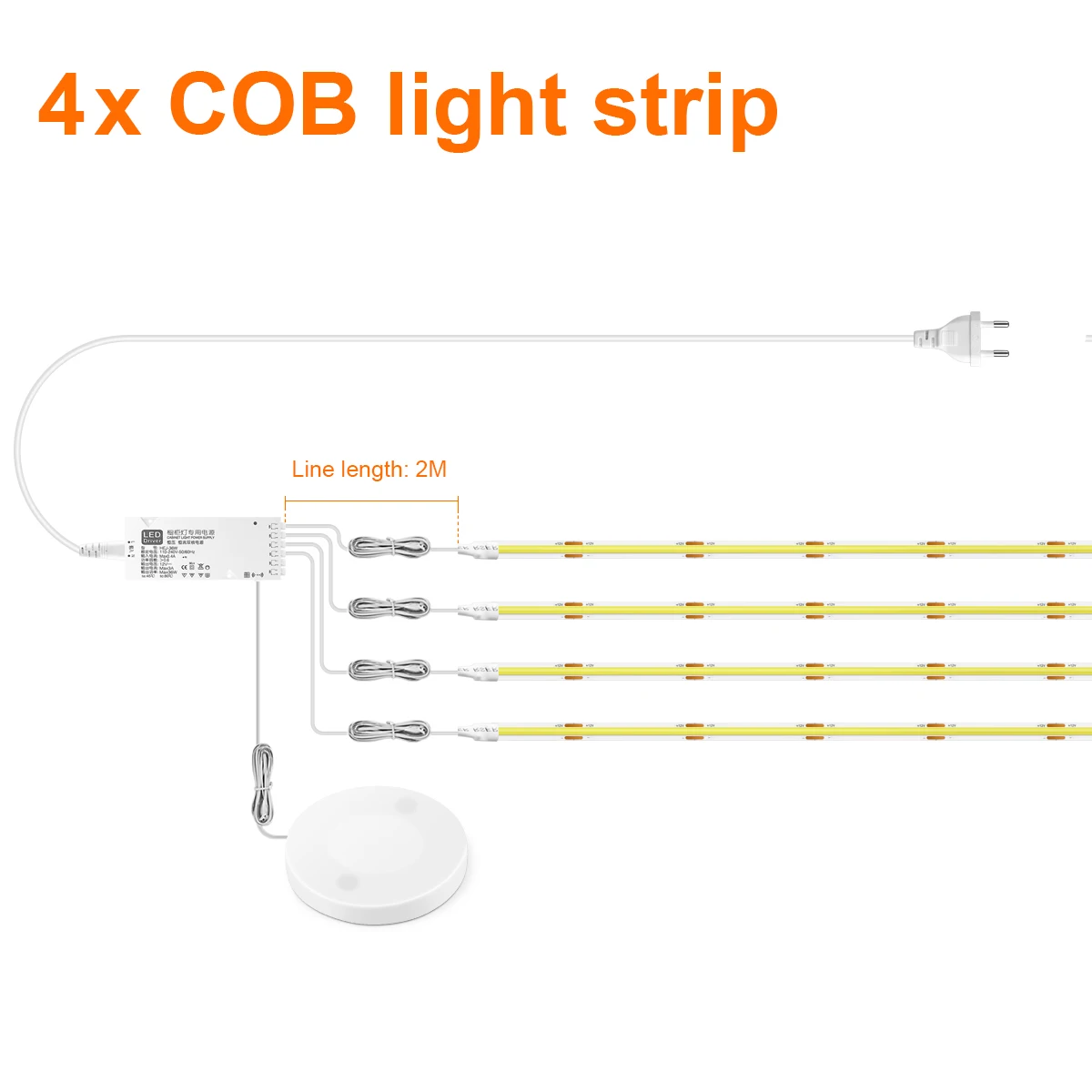 thumbnail image 1 of Lámpara LED regulable para gabinete, tira COB, para estante de cocina, despensa, vitrina, dormitorio, armario, lámpara de luz de fondo, interruptor con sensor de movimiento táctil, 1 of 5