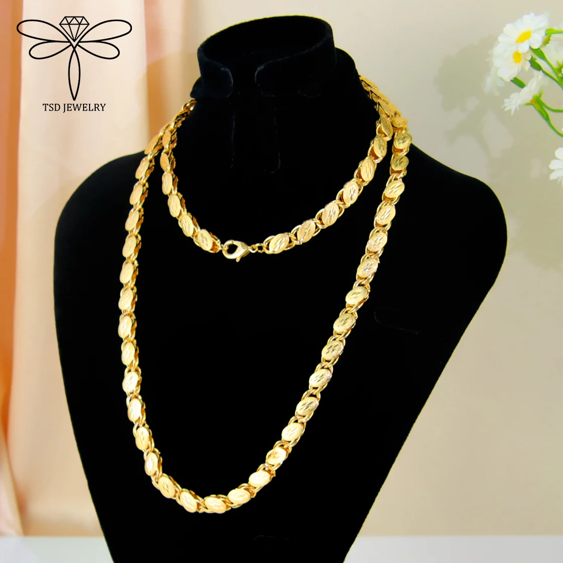 Luxus Dubai Braut Hochzeit Schmuck 24k Gold Überzogene Arabisch Muslimischen Vintage Lange Halskette 80cm Türkische Frauen Heiraten party Schmuck – Detail 1