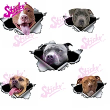 

STICKY Reflective Stickers Blue Pitbull Car Sticker Creative Torn Metal Decal Waterproof Car Styling Pet Car Decoration