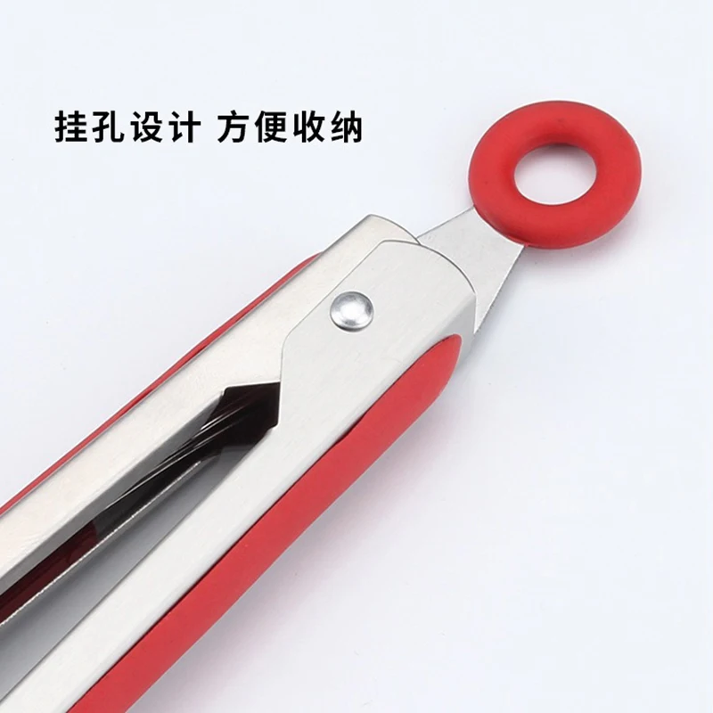 Stainless Steel Cooking Tongs Heat Resistant BBQ Tools Silicone Tips for Salad Grill Accessories Locking Food Tong