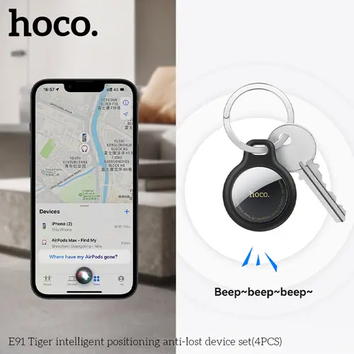 HOCO 4 Pack Anti Lost Device Airtags For Apple IOS System GPS Locator Wallet Keychain Cars Pets Finders with Protective Cases - Image 4