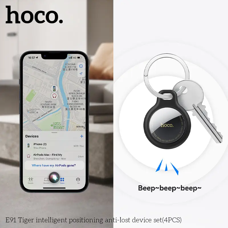 HOCO 4 Pack Anti Lost Device Airtags For Apple IOS System GPS Locator Wallet Keychain Cars Pets Finders with Protective Cases - Image 4