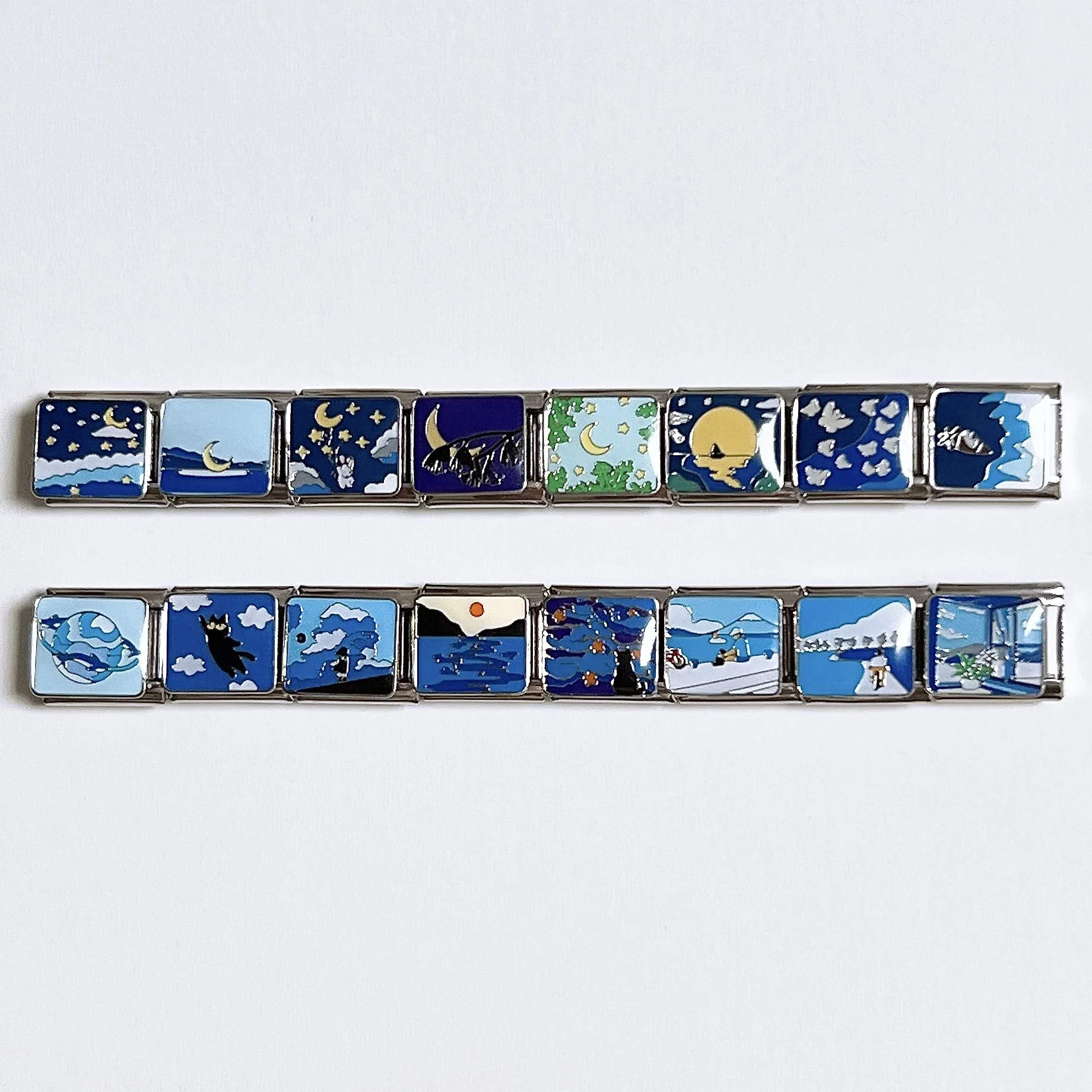 New Deep Blue Ocean Series Wave Sailing Shellfish Starfish Charm Italian Links 9mm Stainless Steel Bracelet Women DIY Jewelry