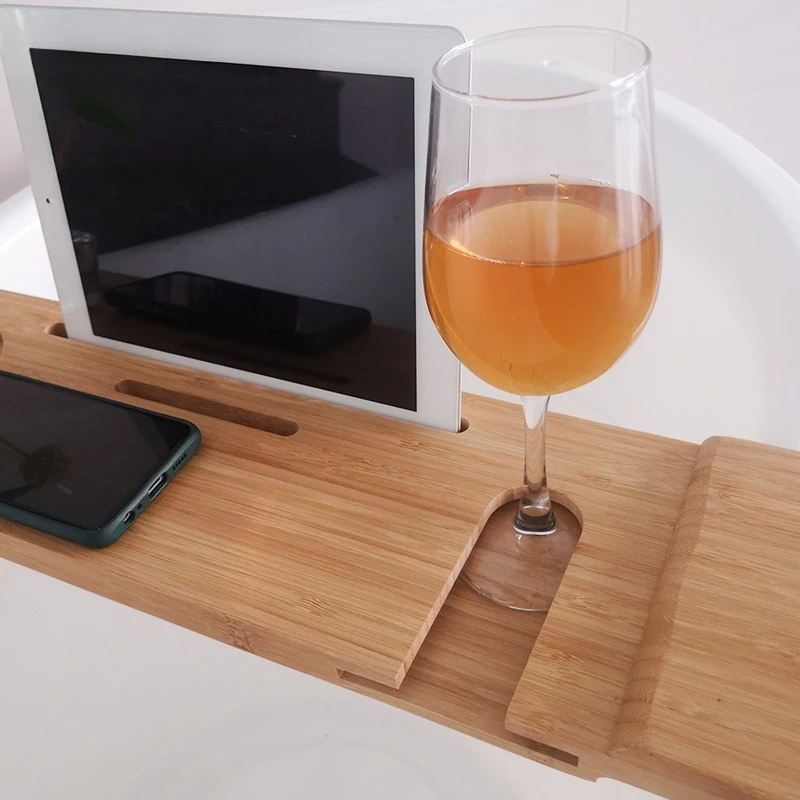 Bamboo Bathtub Caddy with Tablet Phone Holder Multi-Functional Spa Organizer for Bathroom/Tub/Wooden Bucket Non-Slip Bath Shelf