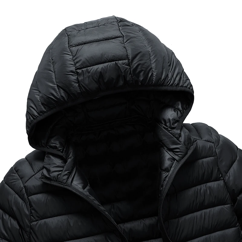 2024 New Men's Lightweight Padded Jackets Autumn Spring Warm Demi-season Hooded Zip-up Parka Black Big Size Coat Male Outerwear