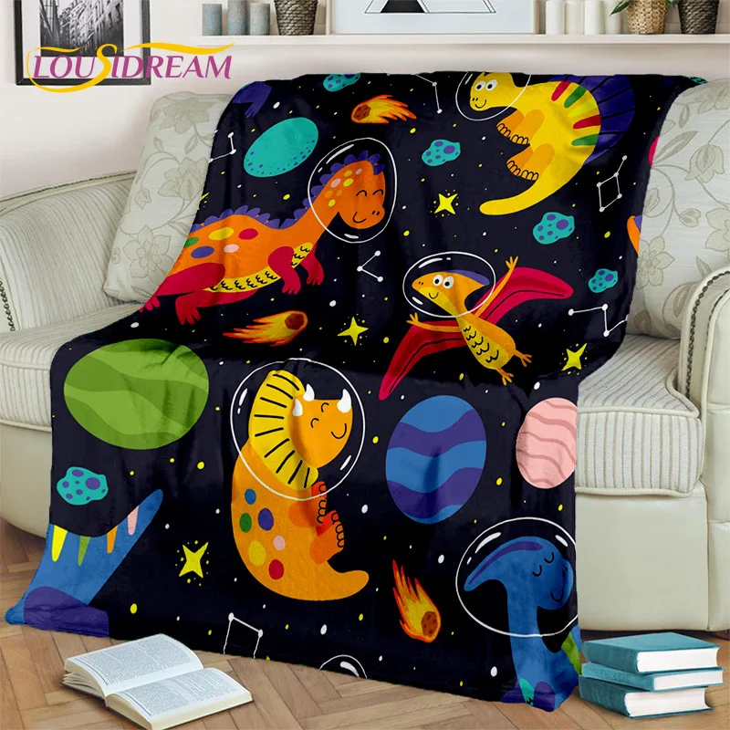 

HD Cute Dino Cartoon 3D Dinosaur Space Children Blanket,soft Throw Blanket for Home Bedroom Bed Sofa Picnic Office Cover Blanket