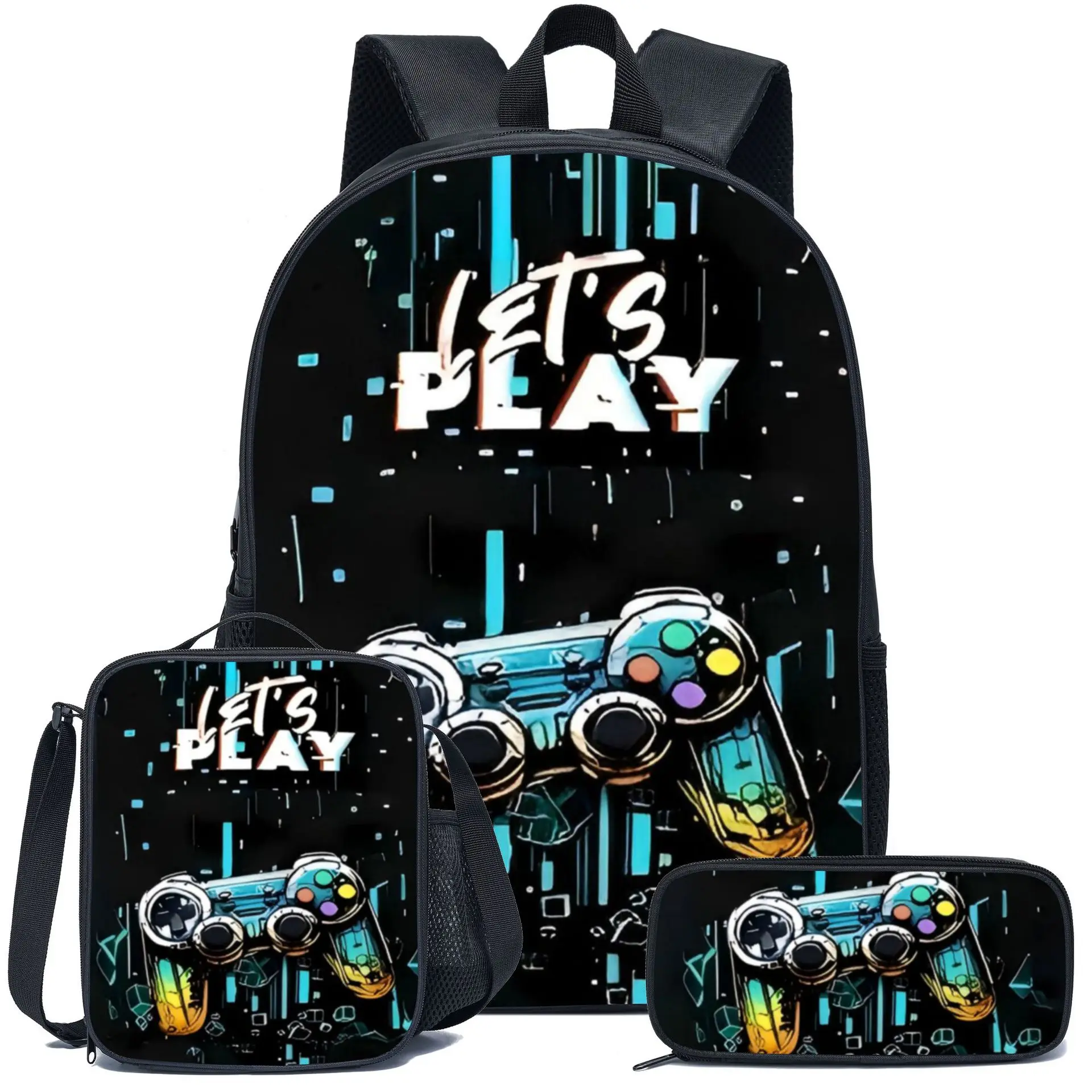 Trendy Popular Novelty Funny game pad 3D Print 3pcs/Set pupil School Bags Laptop Daypack Backpack Lunch bag Pencil Case