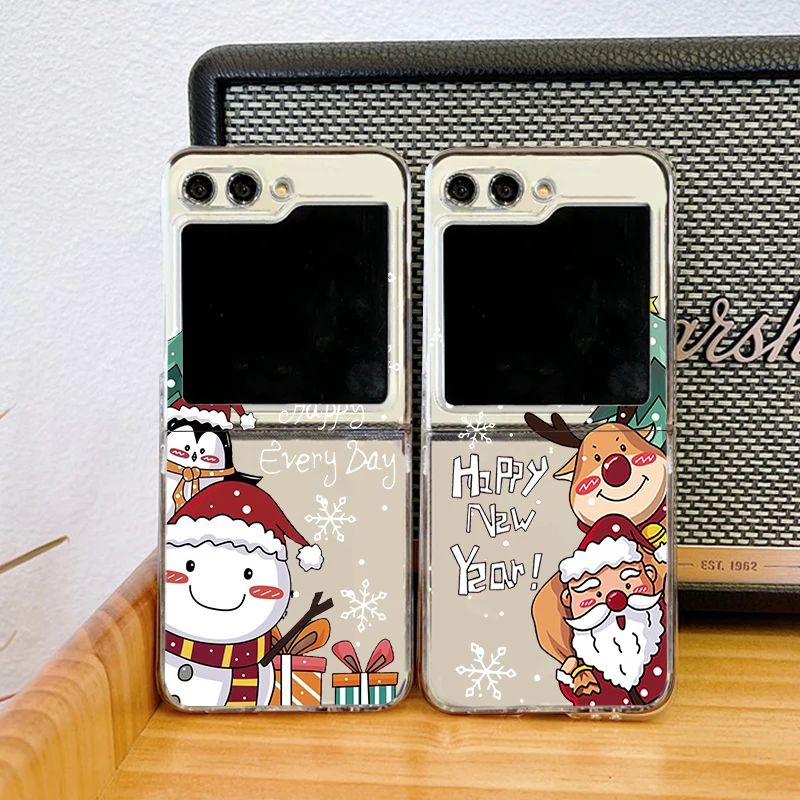 Festive Cartoon Merry Christmas Phone Case - Hard Folding Cover with Santa Design and New Year Theme