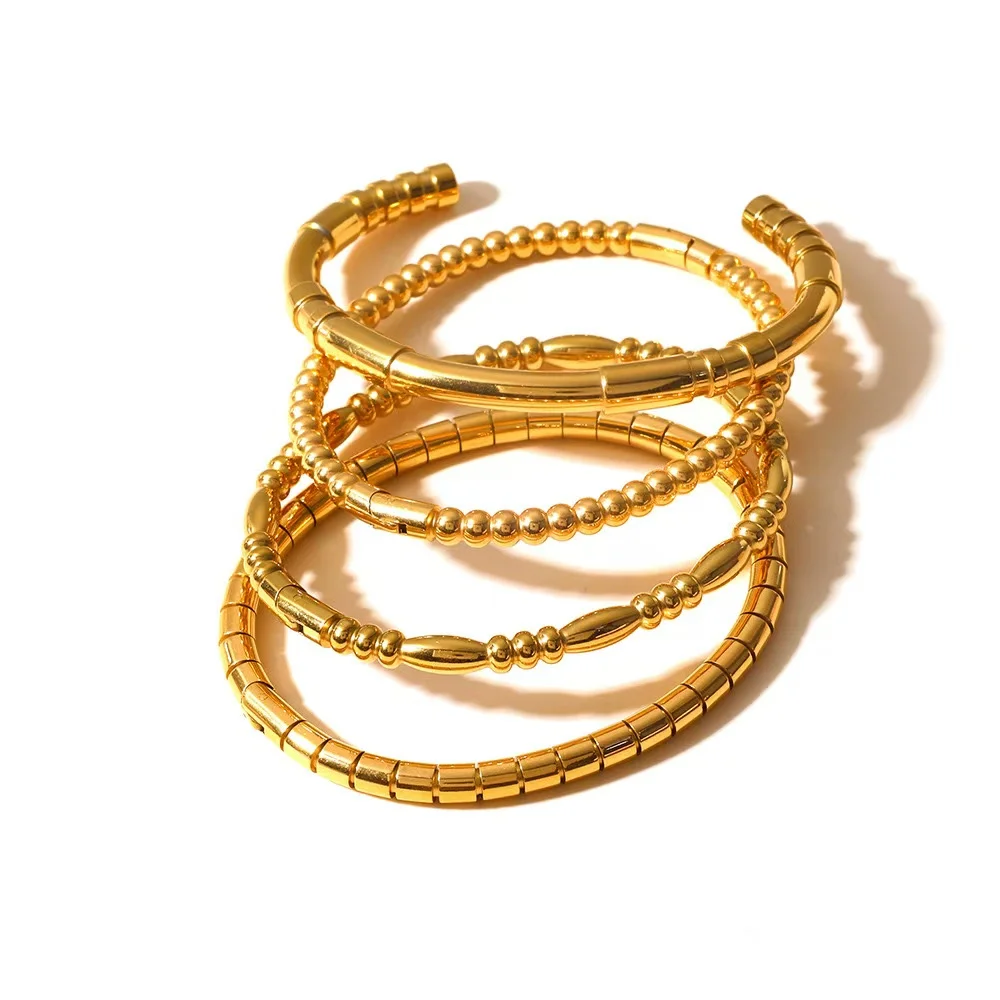 Waterproof 18k gold plating Stainless Steel Bamboo Cuff Bracelets Bangles for Woman Gold Color Wedding Female 4