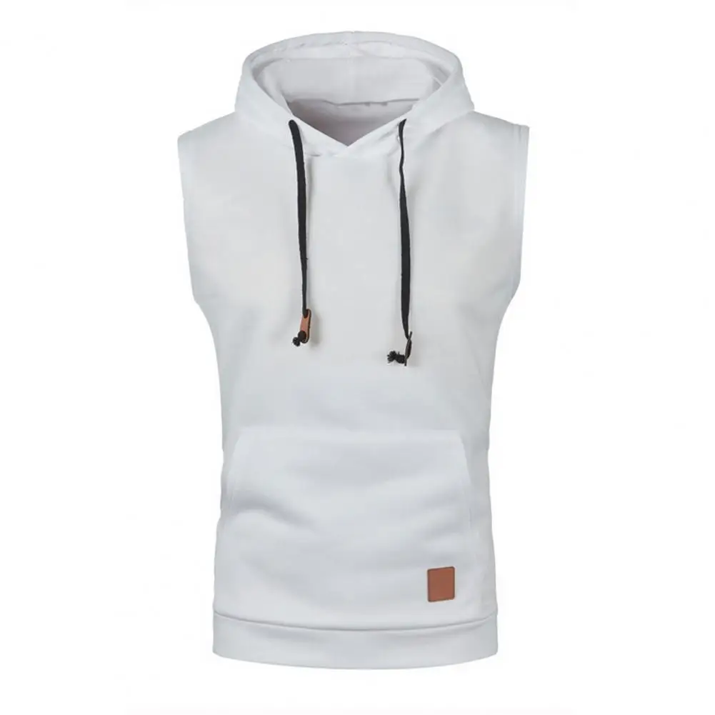 

Knitted Vest Breathable Stylish Men's Sleeveless Hooded Tank Tops with Drawstring Big Pockets for Casual Workouts Sports Men