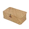 Handmade storage basket with lid, rectangular seaweed, rattan fabric, cosmetics, multi-purpose container, natural box 6
