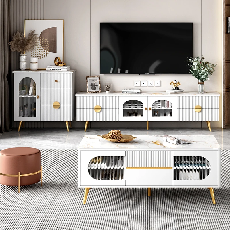 

Luxury rock slab TV cabinet coffee table combination modern living room storage TV cabinet
