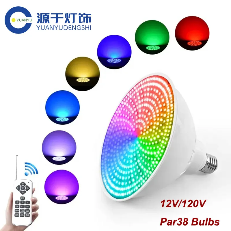 120V 12V PAR38 LED Swimming Pool Light E27 Bulb Color Changing Underwater Lighting Decors Remote Controlled Pond Spotlight