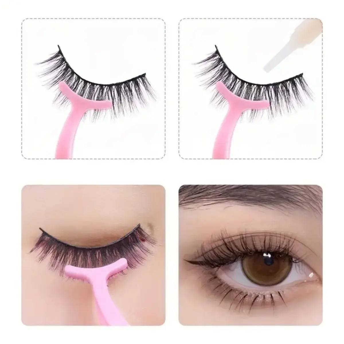 Stainless Steel Eyelash Extension Tools, Curved Eyelash Tweezer, False Eyelashes Applicator Tweezer, Lash Brush 5