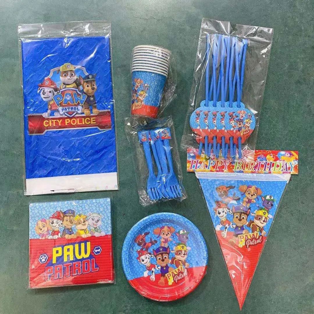 Paw Patrol Birthday Party Decoration Tableware Paw Patrol Theme Party Supplies Balloons Cup Plate Tablecloth Banner Background
