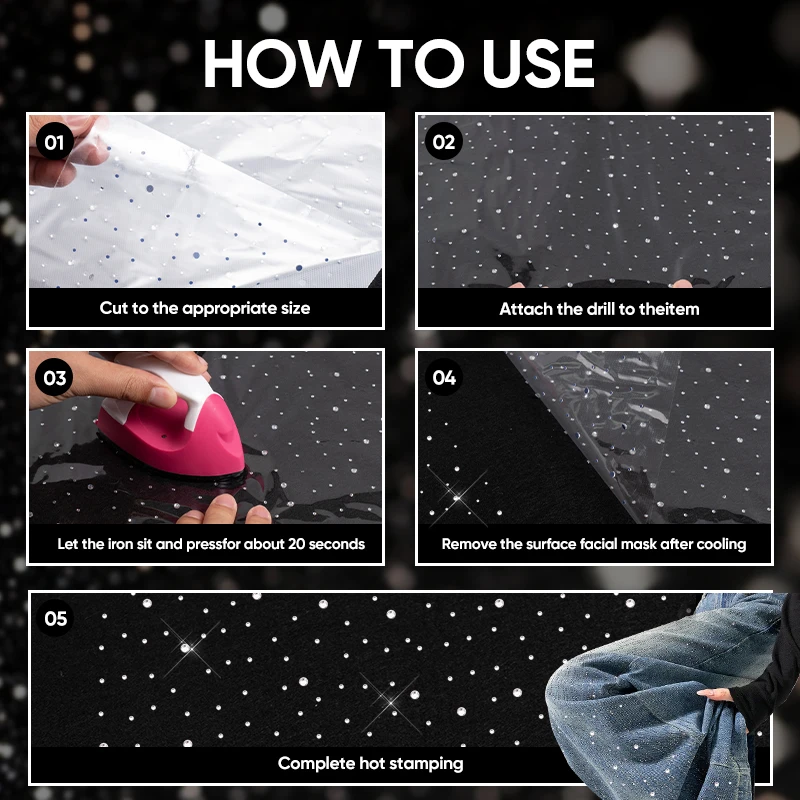 QIAO 1/2/4개 글리터 핫픽스 라인스톤 열전사 스티커, DIY 공예, 의류 장 간편하게 붙이는 열전사 비닐