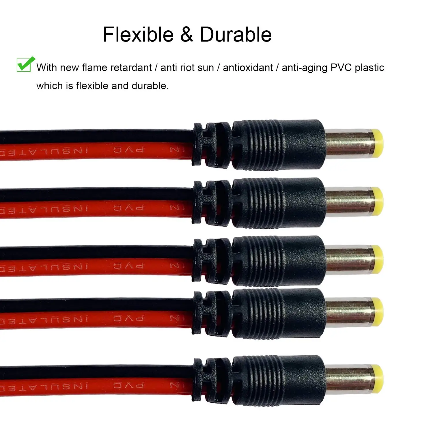10 Pairs DC Power Pigtail Cable, 12V 5A 2.1mm x 5.5 mm Male & Female Connectors for CCTV Security Camera and Lighting Power Adap