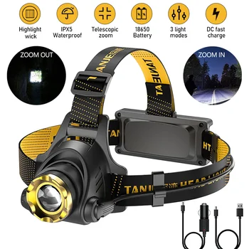 Led Headlamp USB Rechargeable Powerful Batteries Headlight Camping Search Light Head Flashlight 90° Adjustable Head Strap Lamp 1