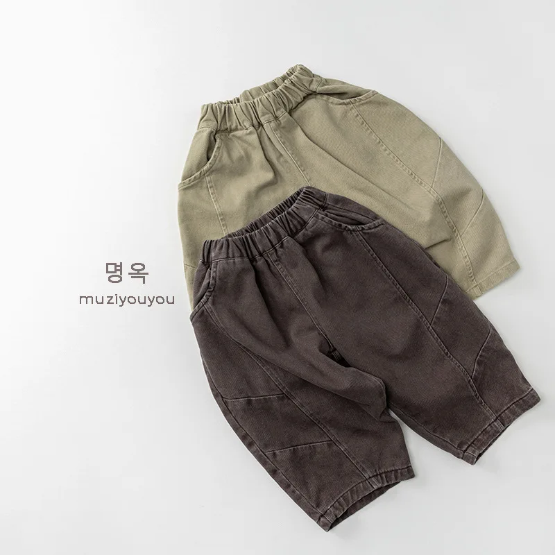 Frühling Herbst Kinderhosen 1-8 Jahre Jungen Mädchen Baumwolle Patchwork Lässige Gerade Hosen Koreanische Kleinkinder-Bekleidung Unterteil Kinderkleidung – Detail 4