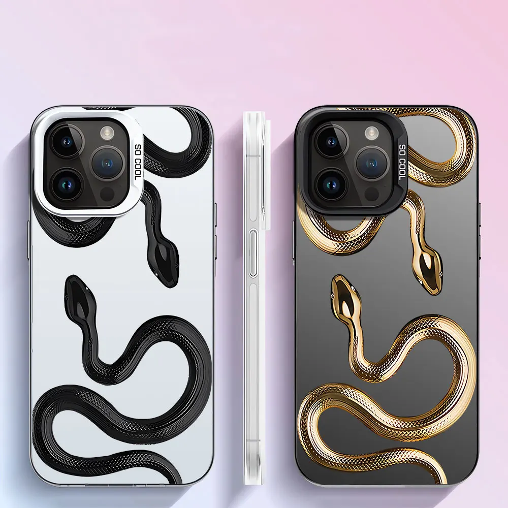 Custodia Per Iphone 15 Pro Max 13 14 Plus Xr Xs Max X 11 12 Pro 13 Pro 11 Pro Max 11 Silicone Luxury Snake Black Gold Soft Cover