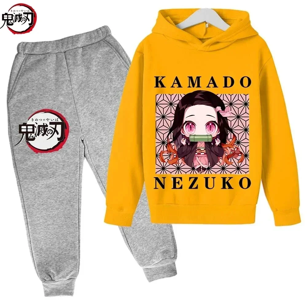 Yumenam Survêtement Unisexe 2 Pièces Kimetsu No Yaiba Tanjirou Nezuko 3D Imprimé à Manches Longues Pantalon