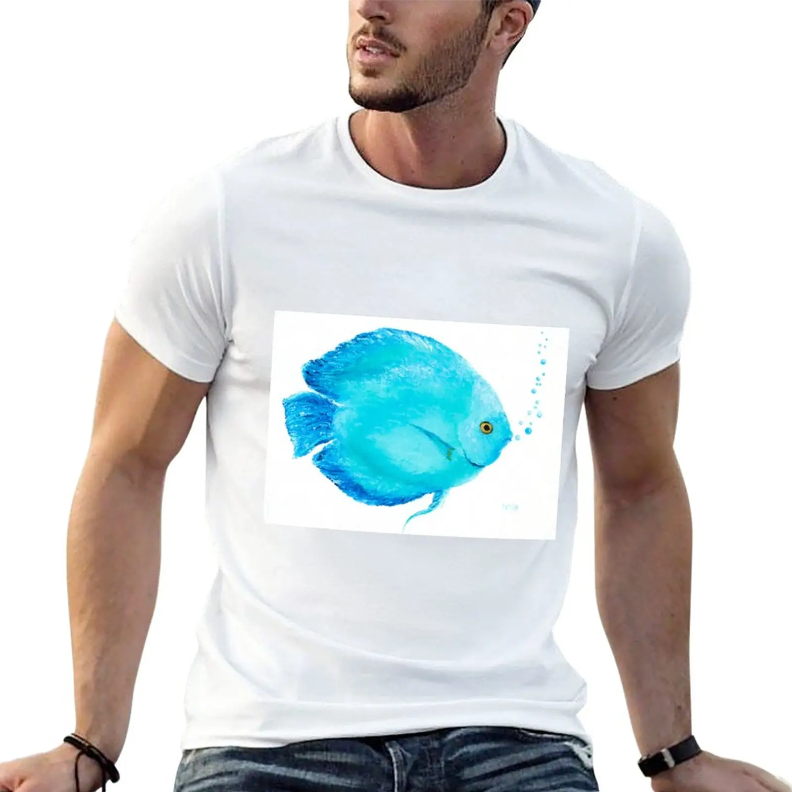 Turchese Tropical Discus Fish T-Shirt Vestiti Estetici T-Shirt Manica Corta T-Shirt Oversize Manica Corta Tee Men