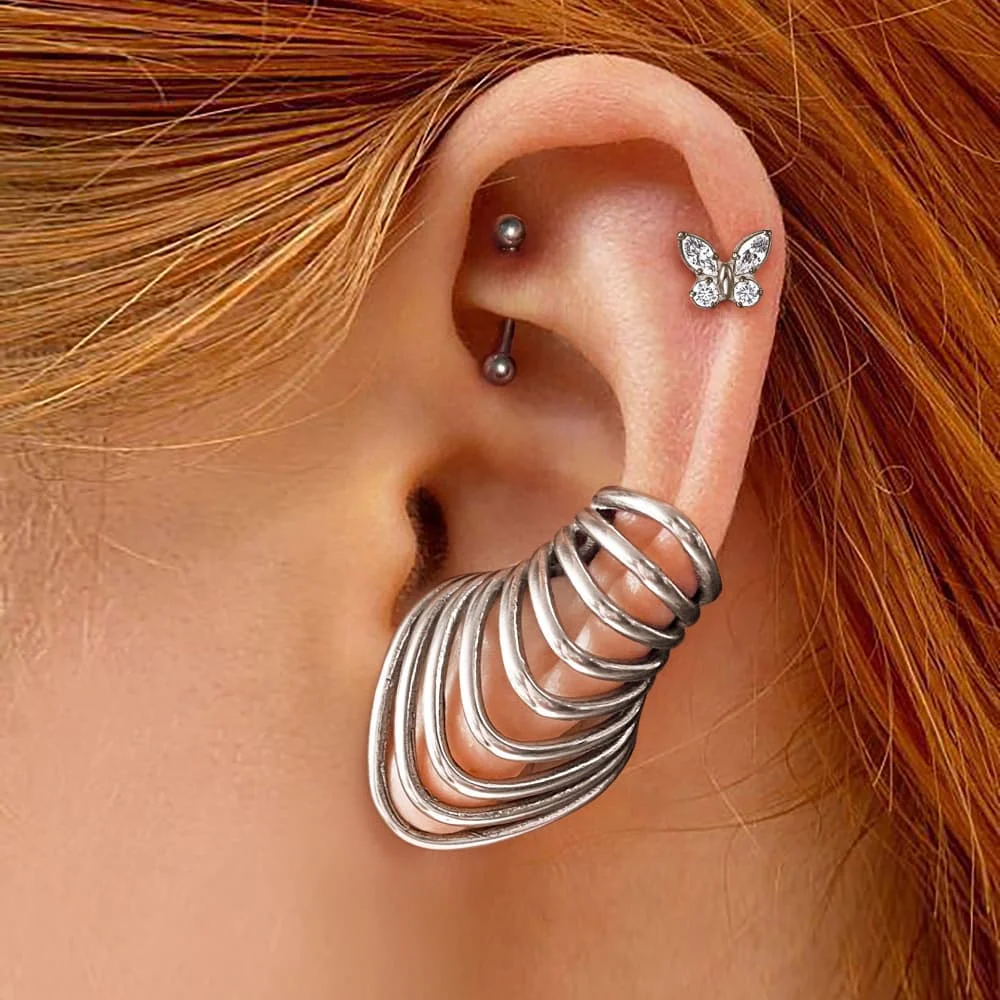 Casvort 316L Edelstahl Statement Layered Hoop Ohrclips No-Piercing Ohrzubehör Hypoallergen für Damen Herren – Detail 1