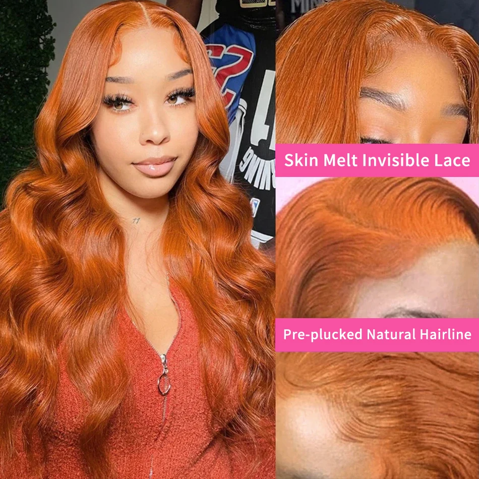 Ginger Orange Body Wave Lace Frontal Wig 13x4 Lace Front Wigs Brazilian 13x6 Human Hair Wig For Women 250% High Density HD