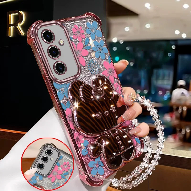 Elegant Blue Floral Phone Case Set with Lanyard and Stand – 3 Piece Set