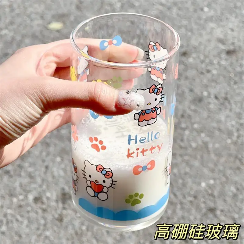 Hello Kitty Milk Cup Sanrio Daily Water Cup Household Drinking Cups Juice Breakfast Milk Cups 420ml glass cup