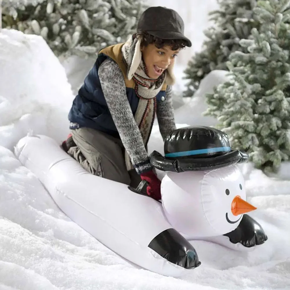 Winter Snowman Snow Tube Inflatable Snow Sled Double Handles PVC Cold Wear-resistant Material Inflatable Ski Board for Kids