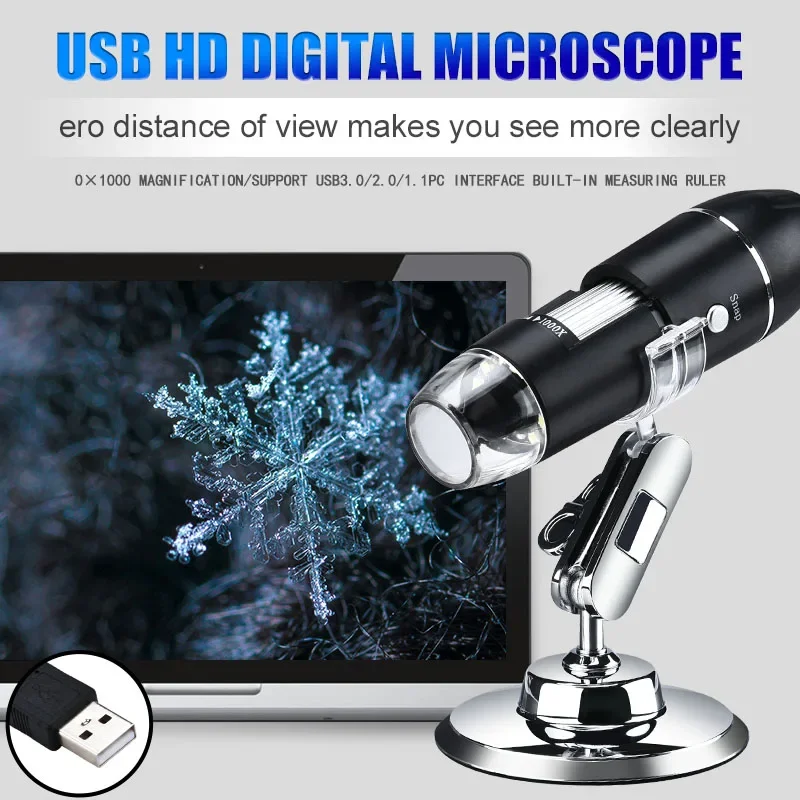 

USB Digital Microscope Electronic Stereo Camera Endoscope 1080P 1600X Adjustable with Stand Magnifier Microscopio 8 LED