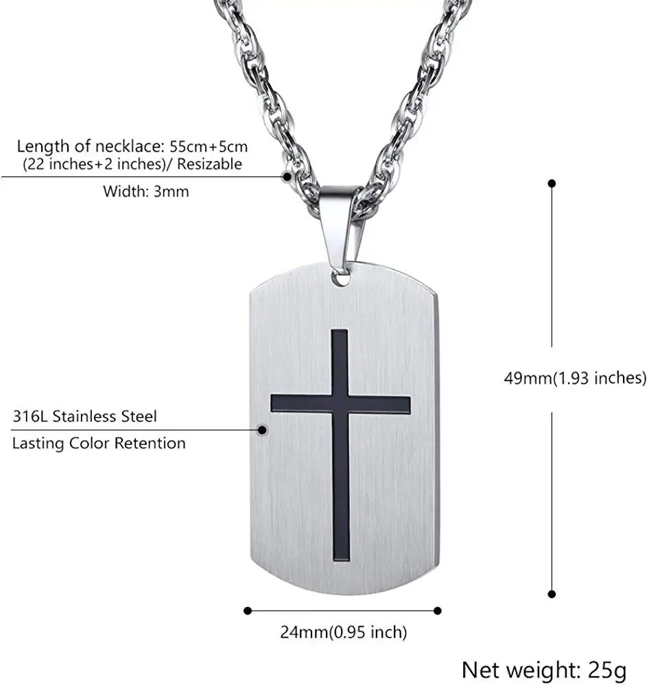 Men Women Matte Dog Tag Military Pendant Necklace Stainless Steel Chain 22  inch