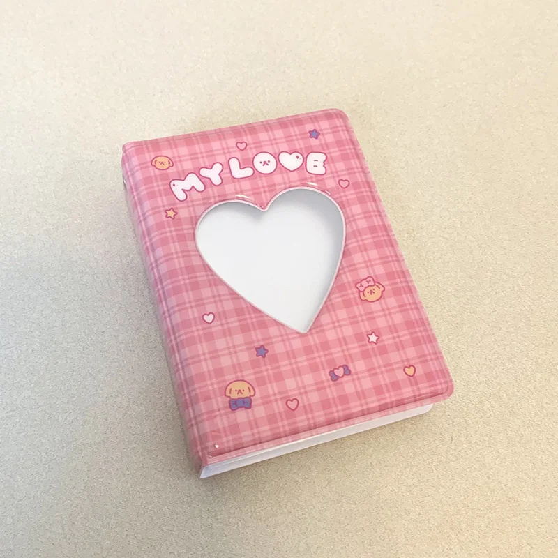 Card Holder Photo Album Sweet Purple Pink Photocard Holder INS Card Holder Plaid Hollow Heart ID Card 40 Pocket Album For Cards Collect Book