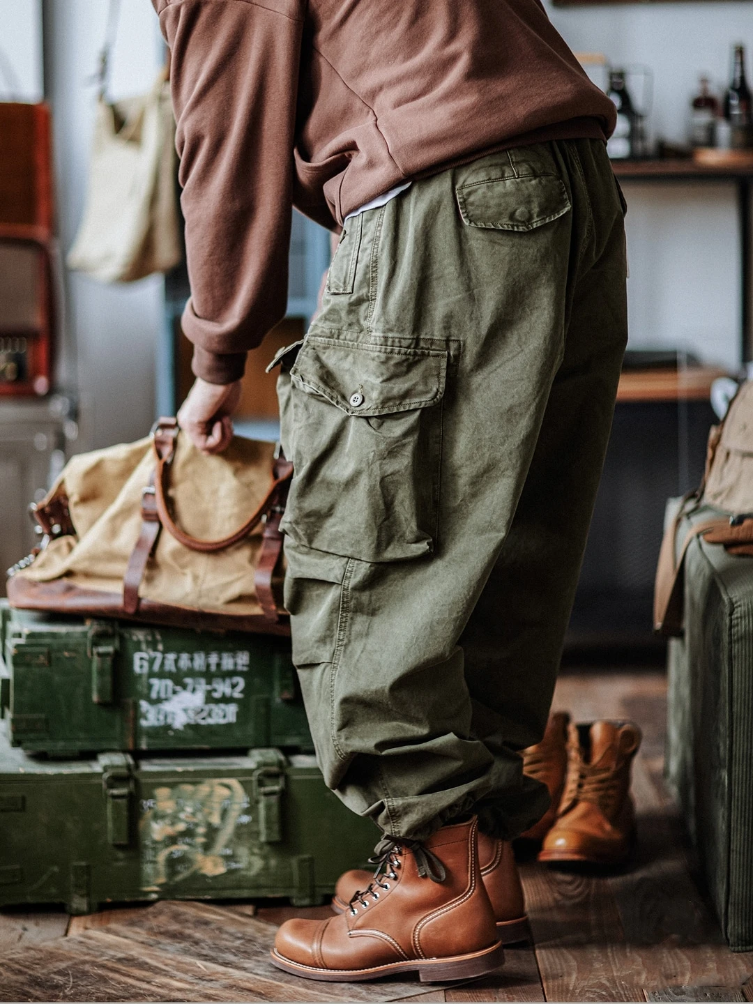 Retro American Sle Soldier Work Pants Men's Loose Fit Multi-ket Dad Jeans Trendy Casual Trousers Spring Autumn Youthful