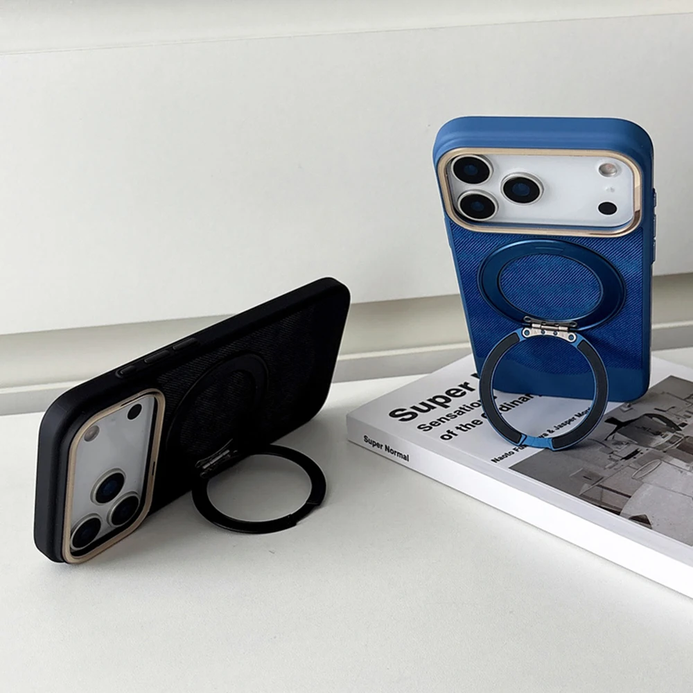 Sleek Aluminum Alloy Stand Magnetic Phone Case with Shockproof Splicing Design