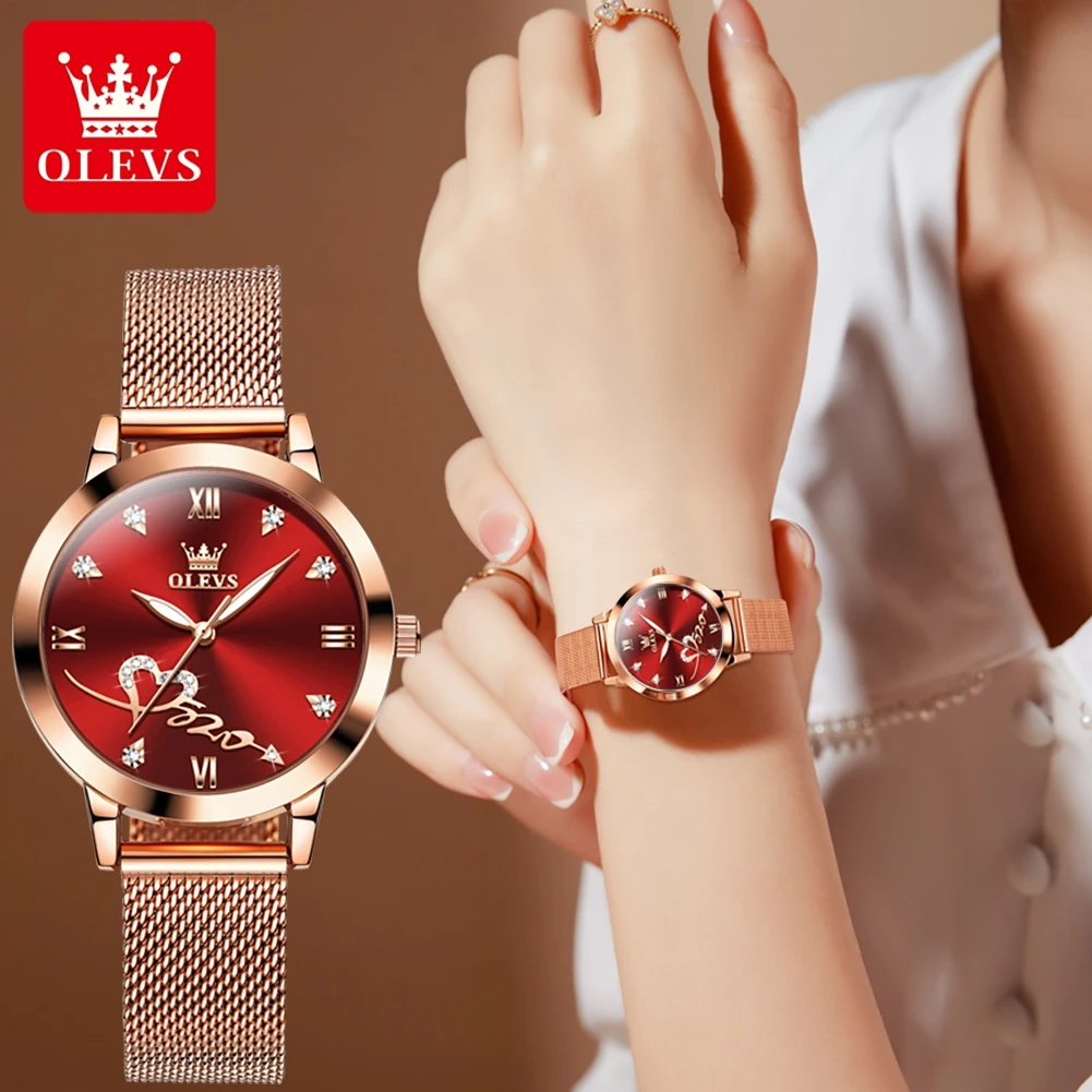 OLEVS 5530 Woman Watch Luxury Waterproof Quartz Ladies Dress Wristwatch Heart Shape Diamond Milanese Steel Strap Watch For Women