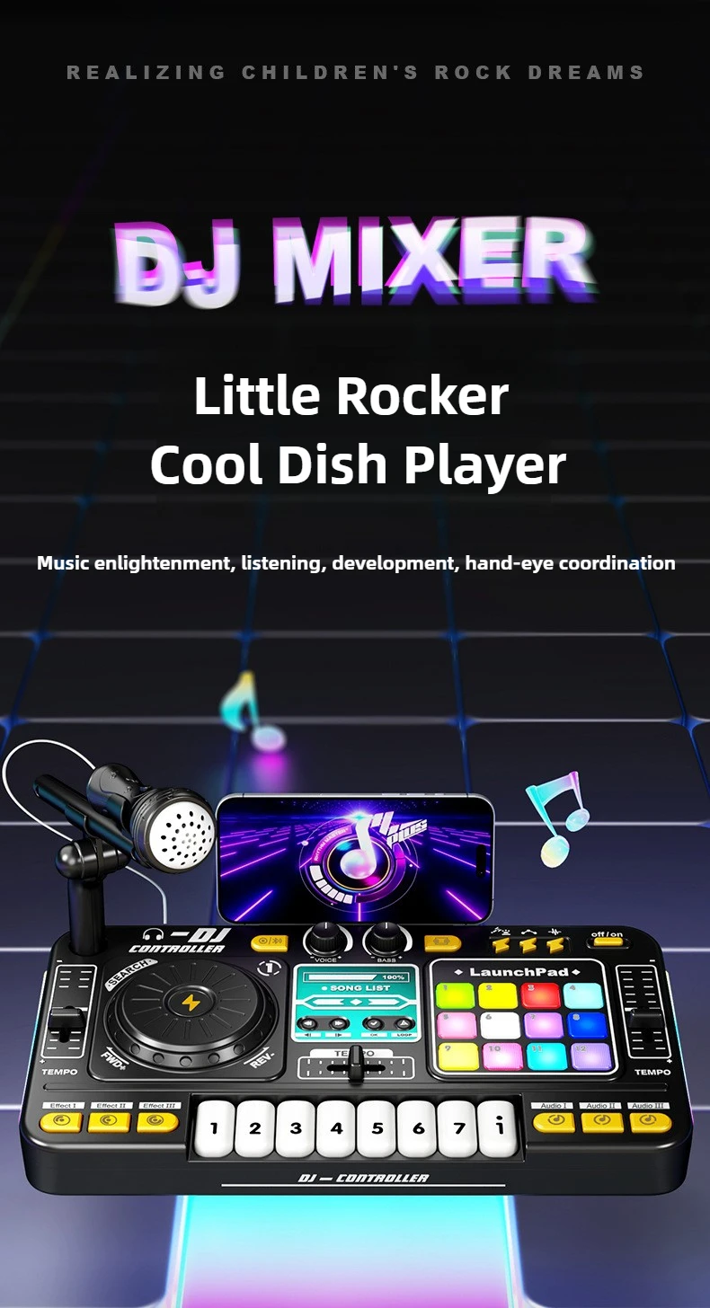 Childrens DJ Mixer Toy - Multifunctional Simulation Controller Sound Card