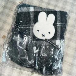 Elegant Black Checkered Scarf - Cozy Cotton Winter Accessory (Miffy)