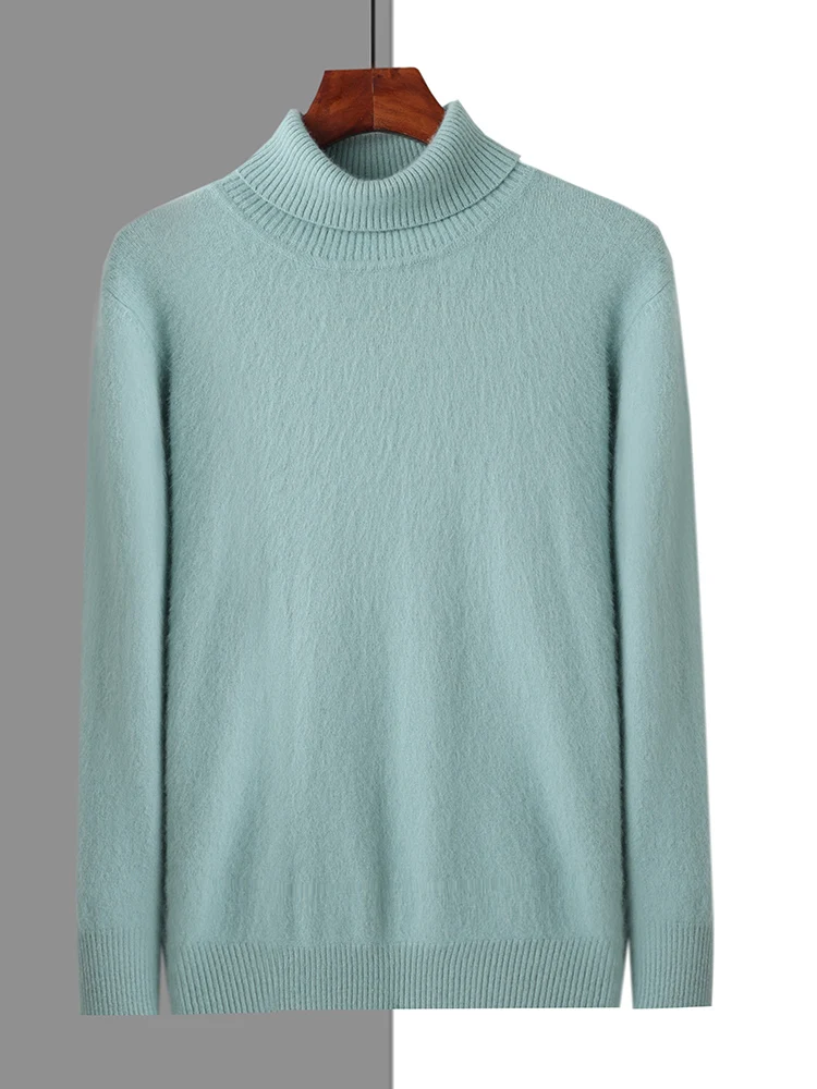 Men's 100% Mink Cashmere Sweater High Lapel Thick Knitted Pullover Casual Large Size Middle-Aged Sweater Autumn Winter New Tops 2