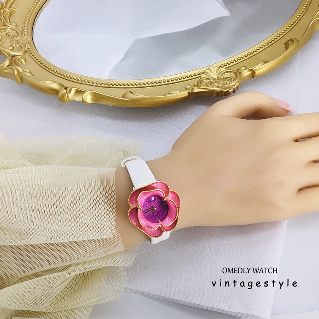 Women's watch - design jewelry flower - Genuine Leather  3