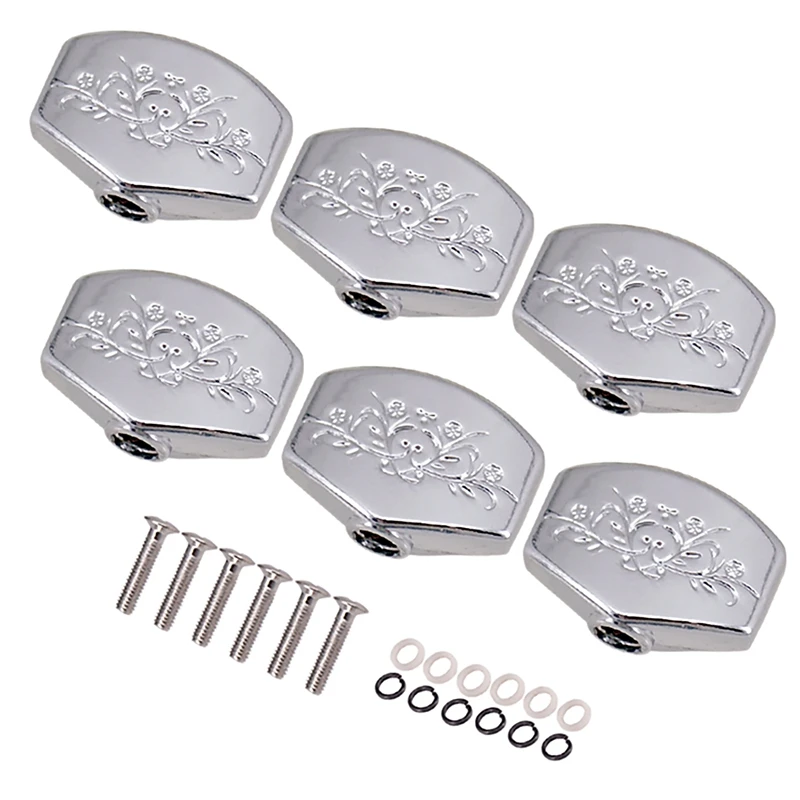 6pcs Guitar Tuners Machine Head Buttons Metal Carved Square Button For