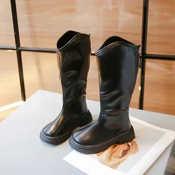 Girls British Style High Boots New 2023 Kids Autumn Winter Rubber Outsole Non-slip Solid Warm Zipper Fashion Princess Boots